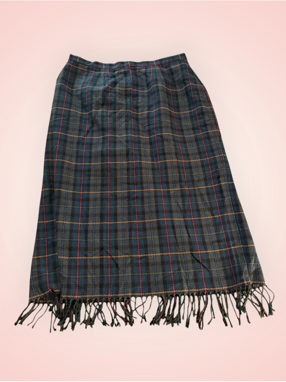 Requirements Plaid Fringe Wool Skirt in Green, Blue, Red sz 18